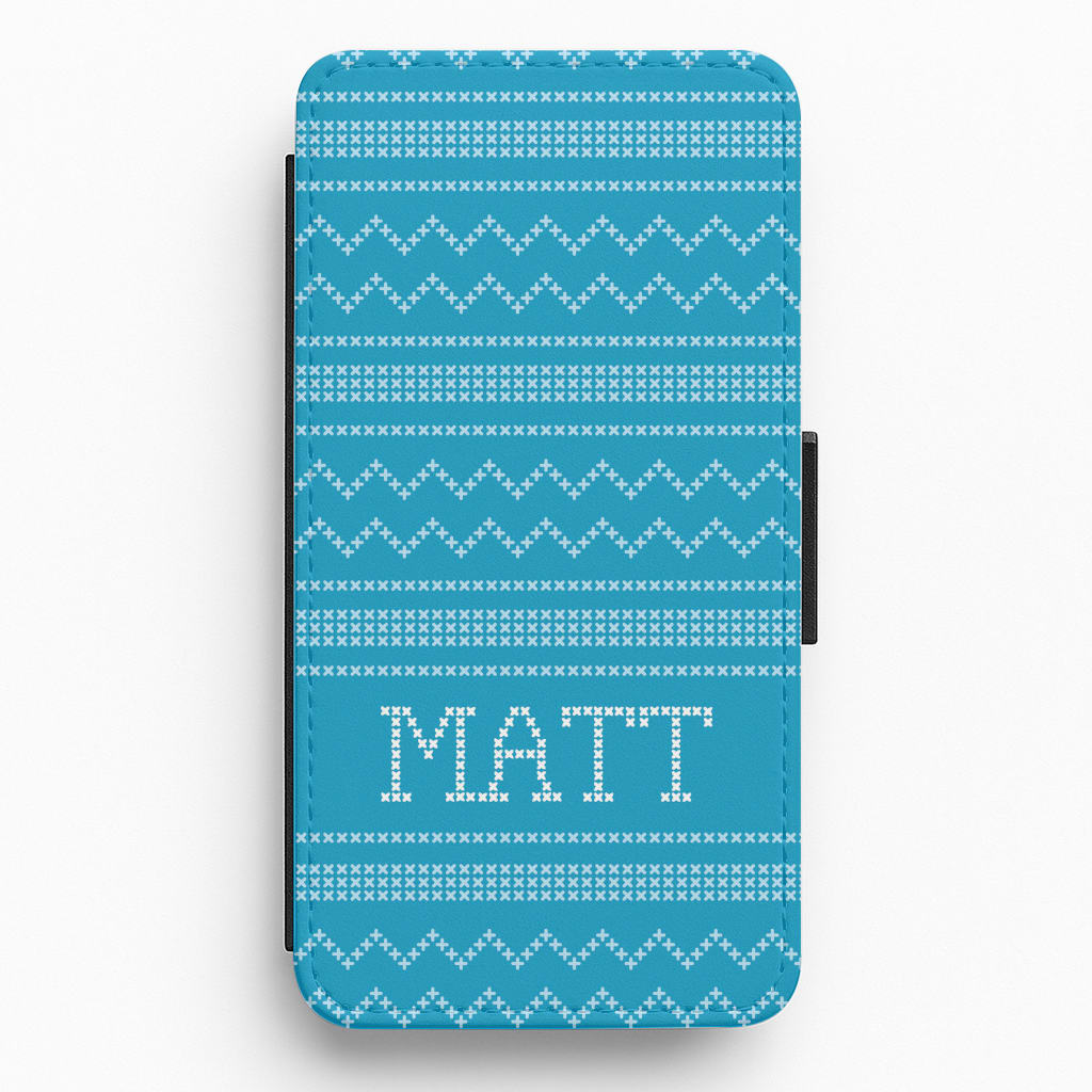 Personalised Christmas Jumper Blue Flip / Wallet Phone Case