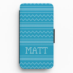 Personalised Christmas Jumper Blue Flip / Wallet Phone Case