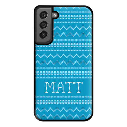 Personalised Christmas Jumper Blue Phone Case for Galaxy S21FE