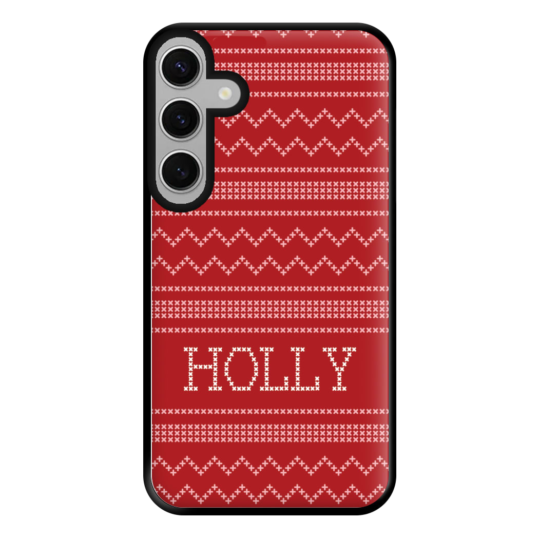 Personalised Christmas Jumper Red Phone Case for Galaxy S24FE