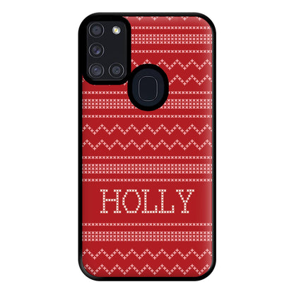 Personalised Christmas Jumper Red Phone Case for Galaxy A21s