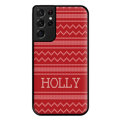 Personalised Christmas Jumper Red Phone Case for Galaxy S21 Ultra