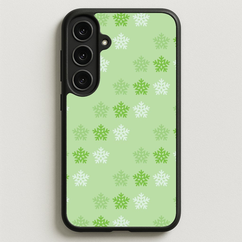 Green Slowflakes Christmas Pattern Phone Case for Galaxy S25FE