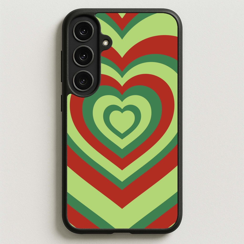 Red And Green Trippy Heart Christmas Pattern Phone Case for Galaxy S25FE