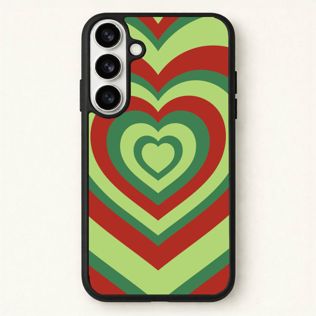 Red And Green Trippy Heart Christmas Pattern Phone Case for Galaxy S26 Plus