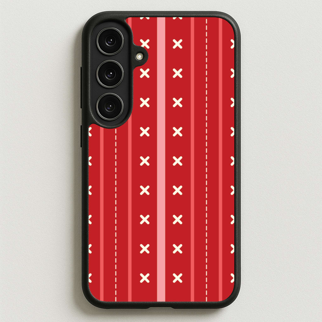 Stripes And Stitches Red Christmas Pattern Phone Case for Galaxy S25FE