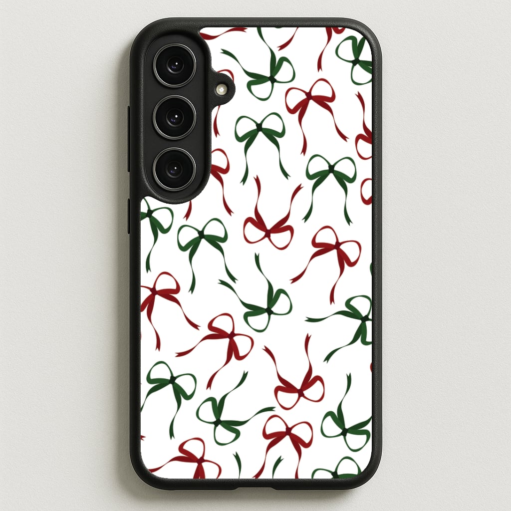 Red And Green Coquette Christmas Bows Pattern Phone Case for Galaxy S25FE