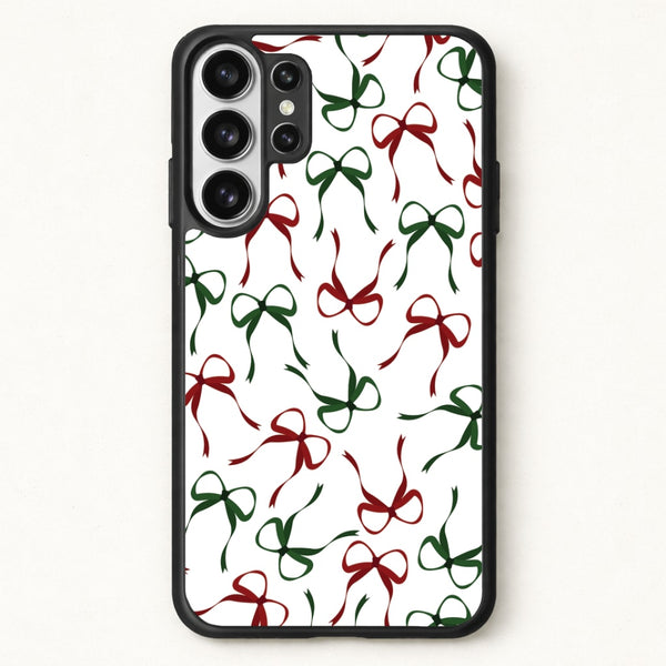 Red And Green Coquette Christmas Bows Pattern Phone Case for Galaxy S26 Ultra