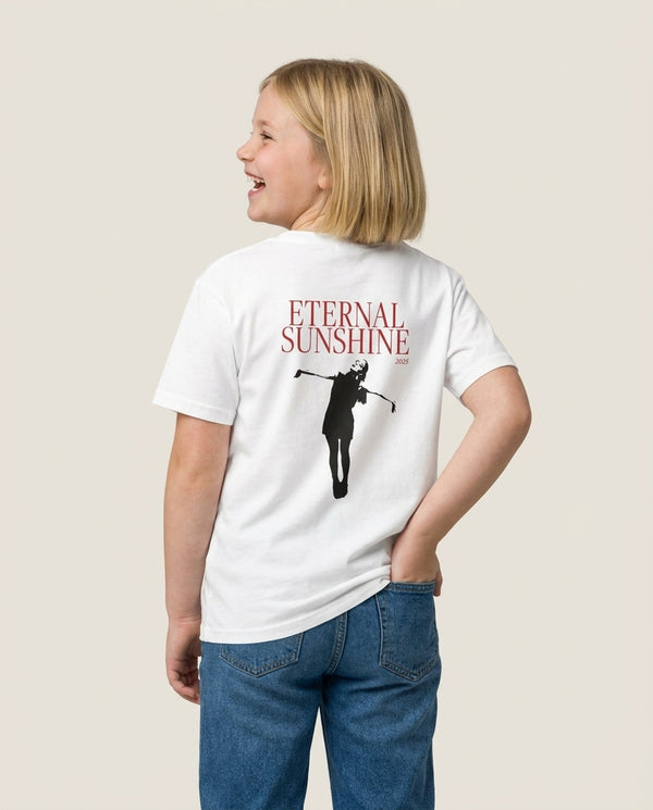 Red Sunshine 2025 Kids T-Shirt — White Back, worn