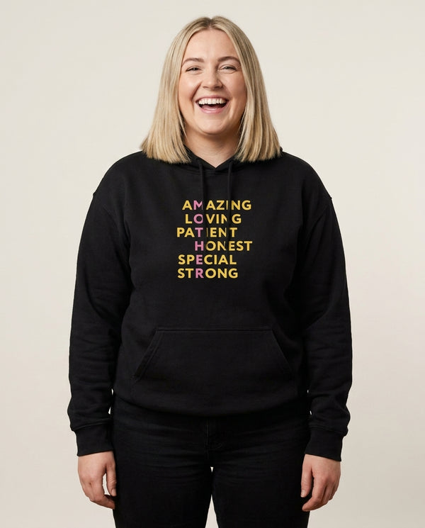 Mother Anagram Hoodie — Black Front, worn