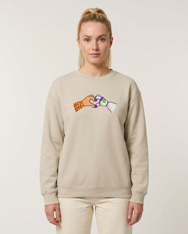 Woody And Buzz Love Sweatshirt — Sand Front, worn