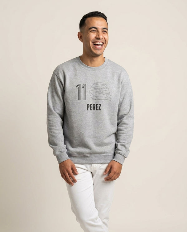 Perez Helmet 2026 Sweatshirt — Grey Front, worn