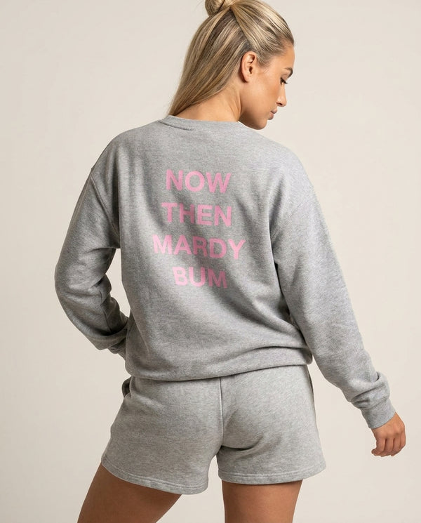 Mardy Bum Sweatshirt — Grey Back, worn
