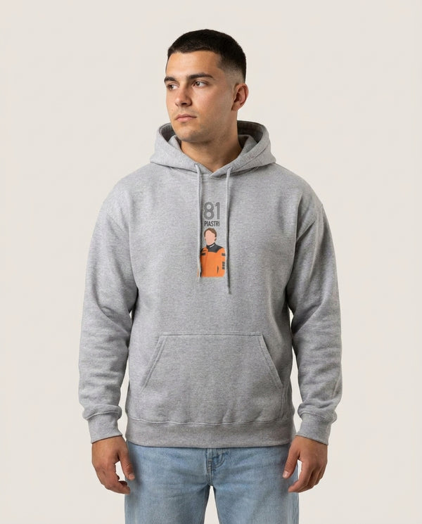 Piastri 2026 Hoodie — Grey Front, worn