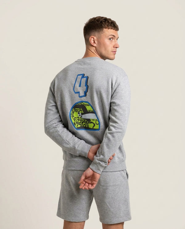 Helmet 4 Sweatshirt — Grey Back, worn