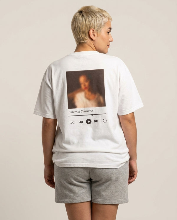 Sunshine Music Player T-Shirt — White Back, worn