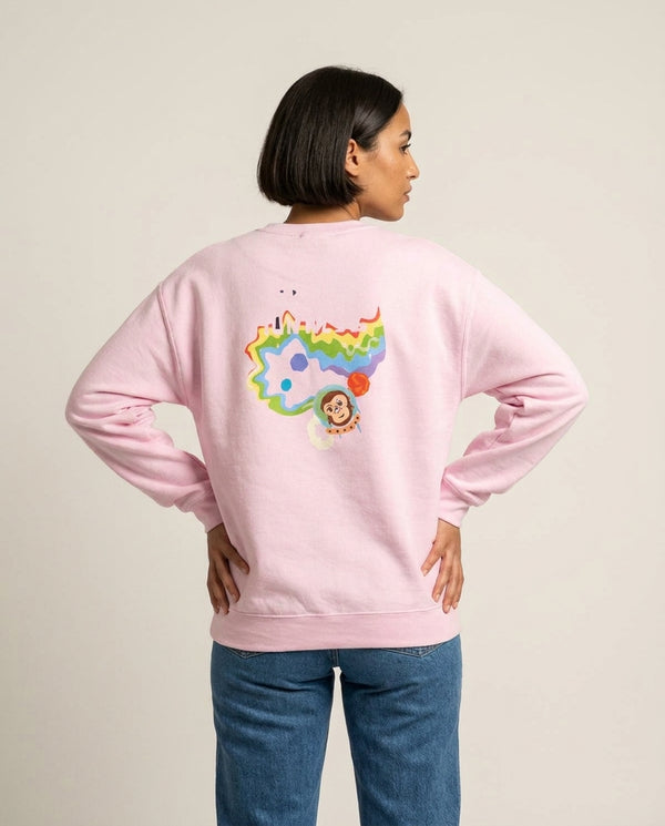 A Monkeys - Pink Sweatshirt — Pink Back, worn
