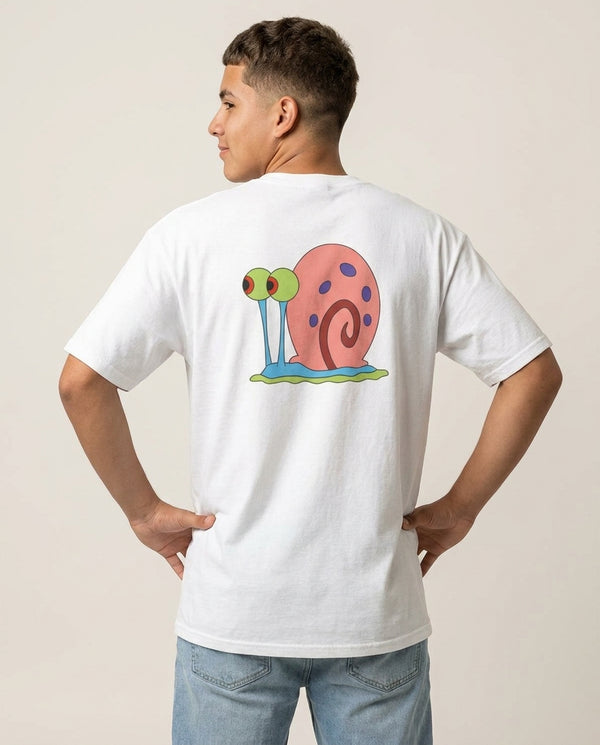 Gary The Snail T-Shirt — White Back, worn