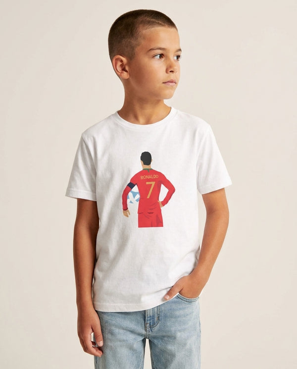 Ronaldo - Football Kids T-Shirt — White Front, worn