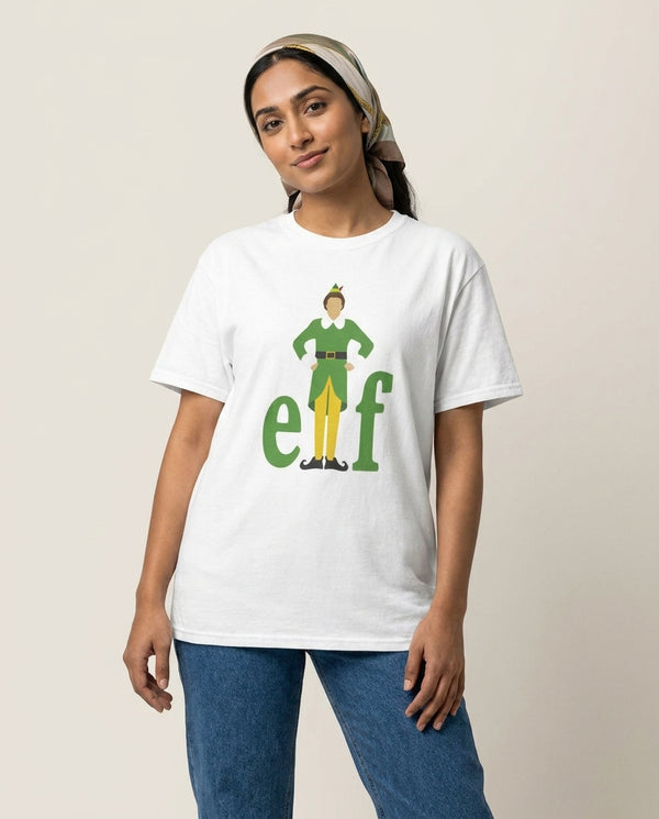 Elf Logo T-Shirt — White Front, worn
