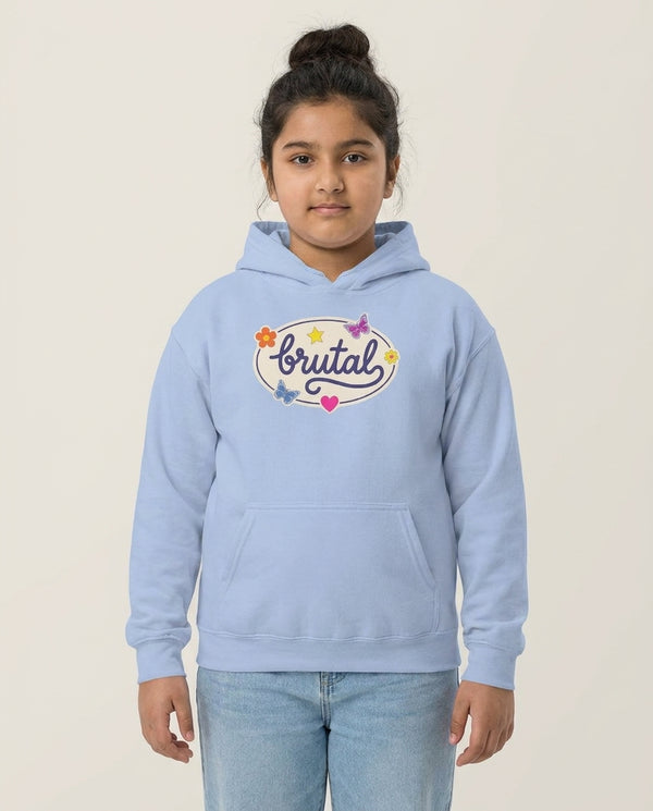 Brutal Kids Hoodie Blue Front, worn