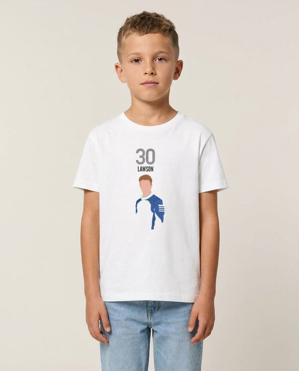 Lawson 2026  Kids T-Shirt — White Front, worn