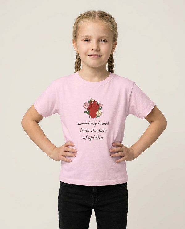 Saved My Heart Kids T-Shirt — Pink Front, worn