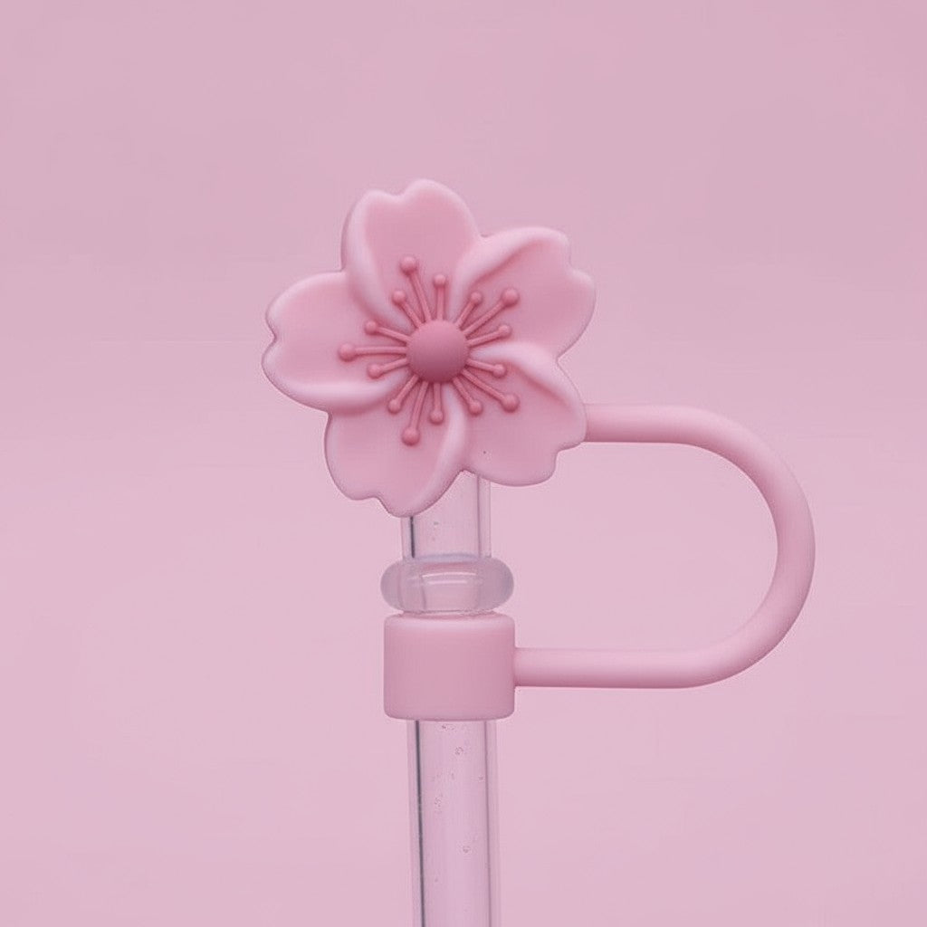 Dark Pink Flower Straw Cover