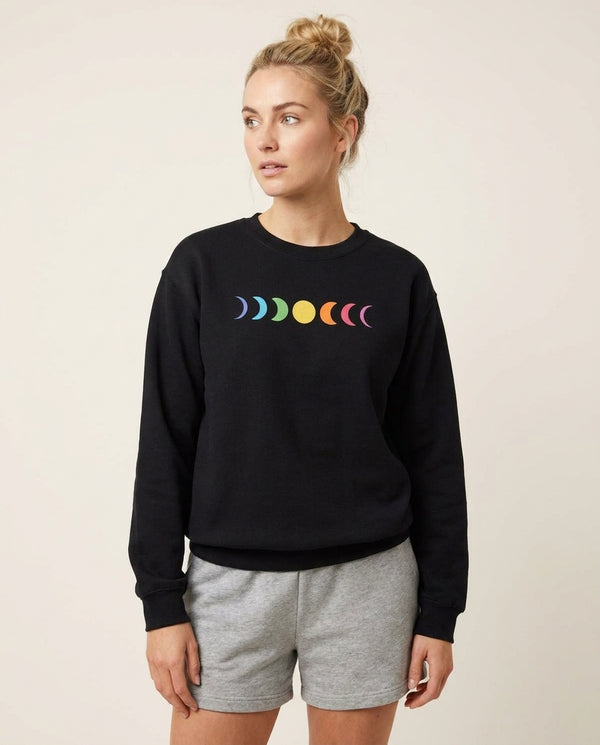 Band Moon Cycle Sweatshirt — Black Front, worn