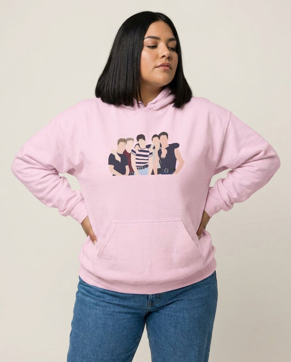Take Band Members Hoodie — Pink Front, worn