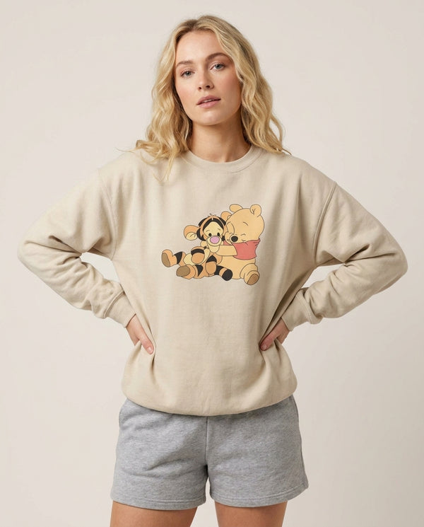 A Hug Said Pooh - Winnie Sweatshirt — Sand Front, worn