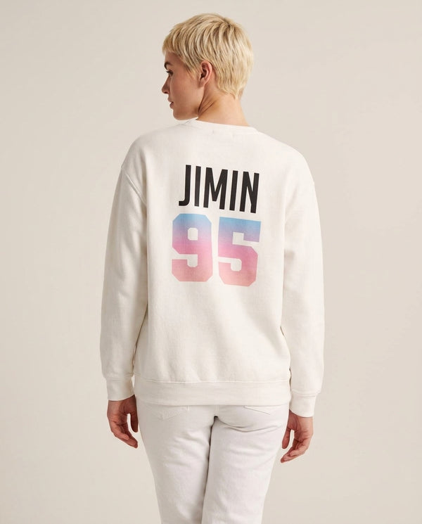 Jimin 95 Sweatshirt — White Back, worn