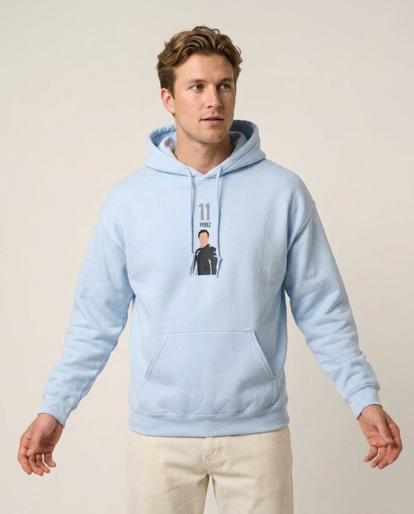 Perez 2026 Hoodie — Blue Front, worn