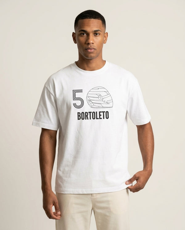 Bortoleto Helmet 2026 T-Shirt — White Front, worn