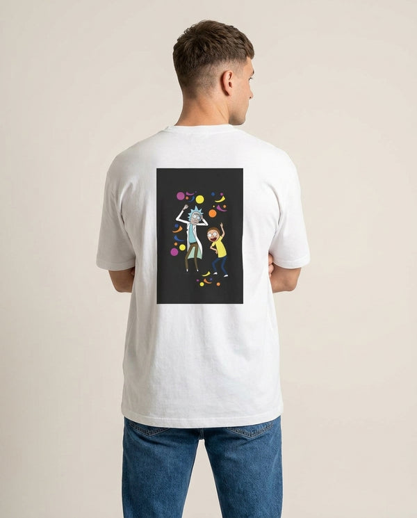 R&M Dancing T-Shirt — White Back, worn
