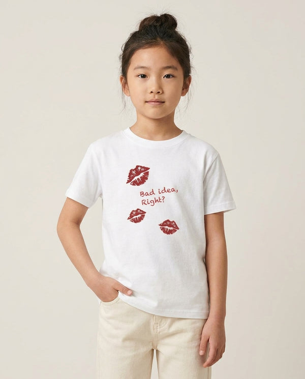 Bad Idea, Right? - Olivia Kids T-Shirt — White Front, worn