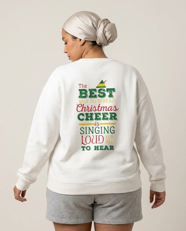 Christmas Cheer Sweatshirt White Back, worn