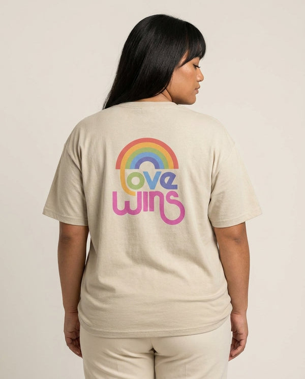 Love Wins - Pride T-Shirt — Sand Back, worn