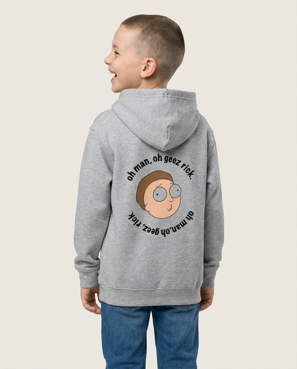 Oh man, oh geez Rick - RAM Kids Hoodie — Grey Back, worn