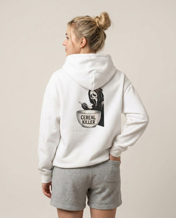Cereal Killer - Scream Hoodie — White Back, worn