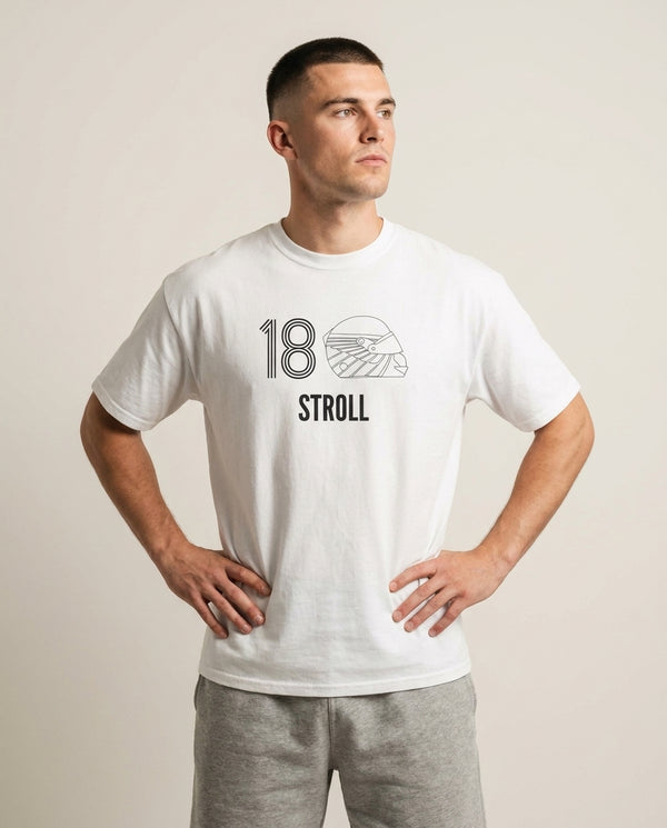 Stroll Helmet 2026 T-Shirt — White Front, worn