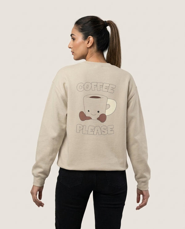 Coffee Please Mug Sweatshirt — Sand Back, worn