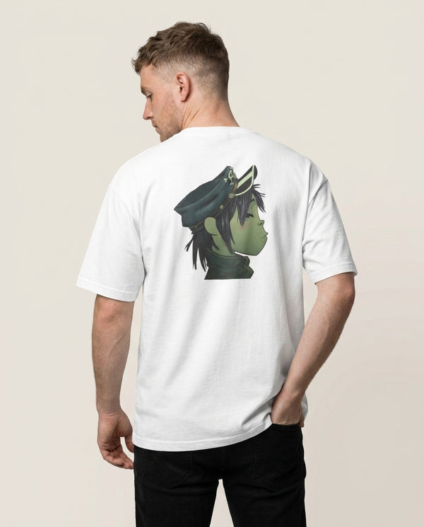 Green 2d T-Shirt — White Back, worn