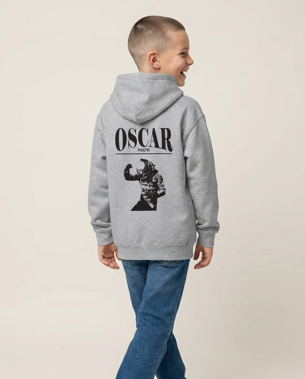 Oscar Orange And Black Kids Hoodie — Grey Back, worn