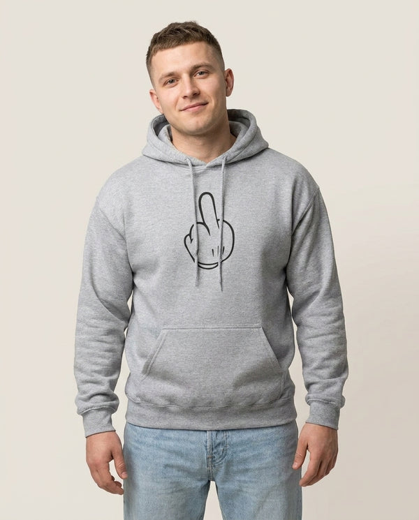 Fairytale Mouse Middle Finger Hoodie — Grey Front, worn