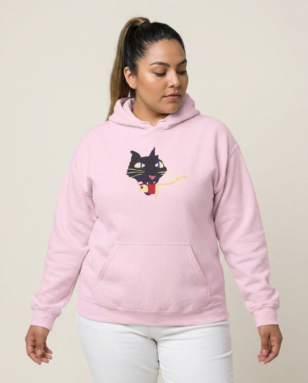 Mouse Eating Hoodie — Pink Front, worn