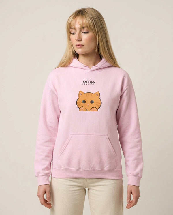Ginger Cat - Cats Hoodie — Pink Front, worn