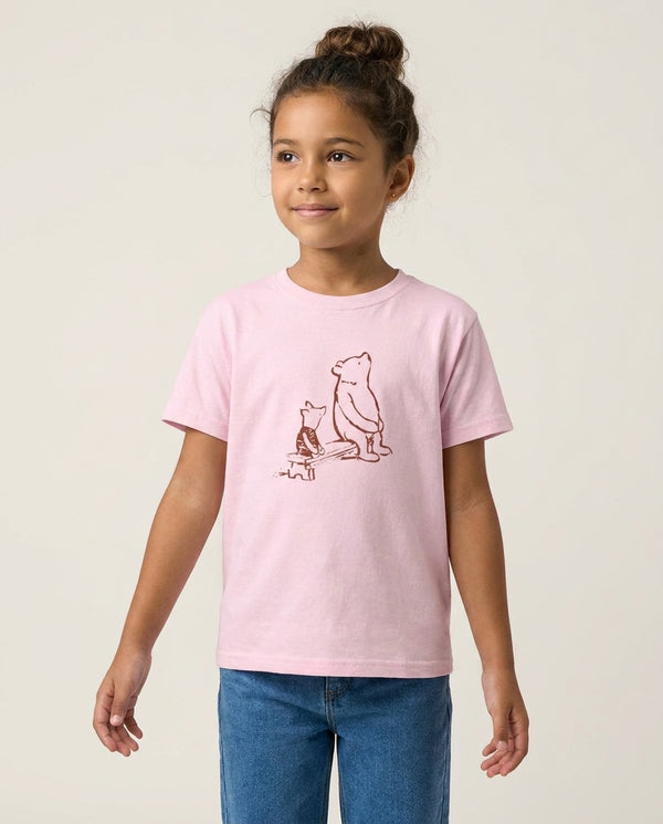 Winnie & Pig Kids T-Shirt — Pink Front, worn