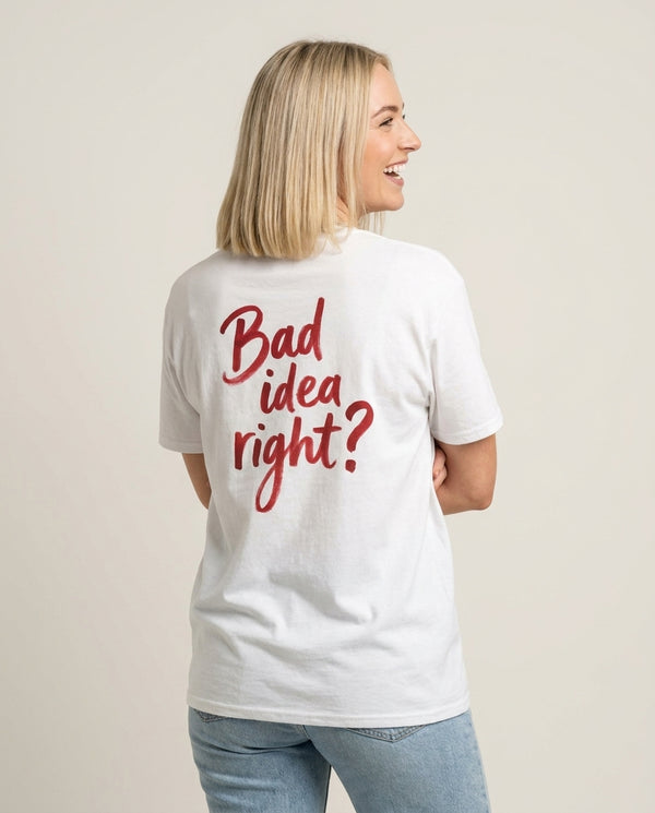 Bad Idea Right T-Shirt White Back, worn