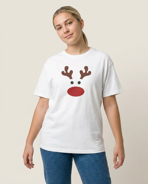 Rudolph Red Nose - Christmas T-Shirt — White Front, worn